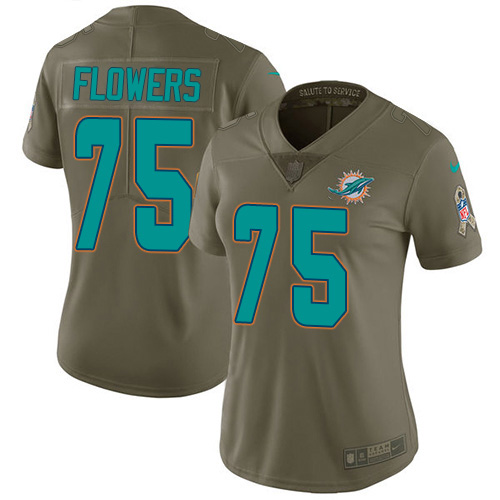 Nike Miami Dolphins #75 Ereck Flowers Olive Women Stitched NFL Limited 2017 Salute To Service Jersey